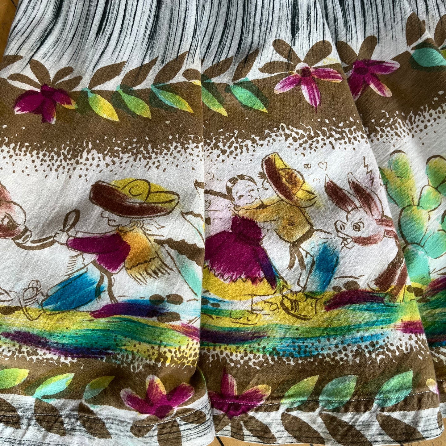 Vintage Mexican Wrap Style Skirt with Donkey and Village Girl Graphics