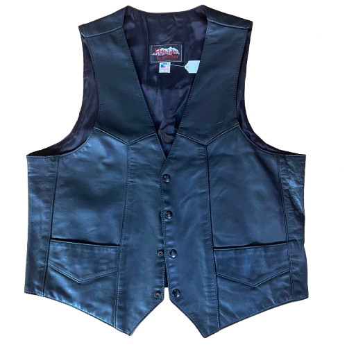 Vintage Black Leather Vest with Bear Graphic