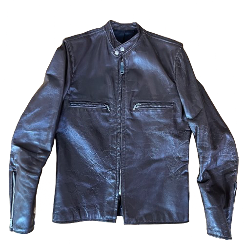 Vintage Brooks Leather Sportswear Dark Brown Motorcycle Jacket with Mandarin Collar